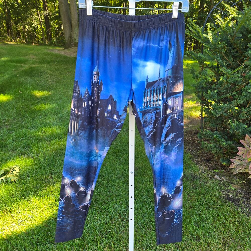 Women's Harry Potter Hogwarts Leggings Eerie Blue Scenes of the School size XL